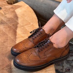 Mocalmo Women’s Brown Leather Oxford Shoes Wingtip Design Dress Sneakers 9.5